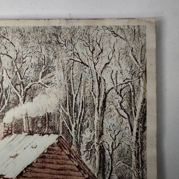 Vintage 1971 "A Home in the Wilderson" Currier & Ives Lithograph Print - Picture 8 of 11